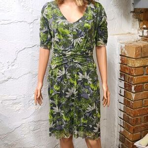 Western Wear Ruched Waist Floral V-Neck Dress